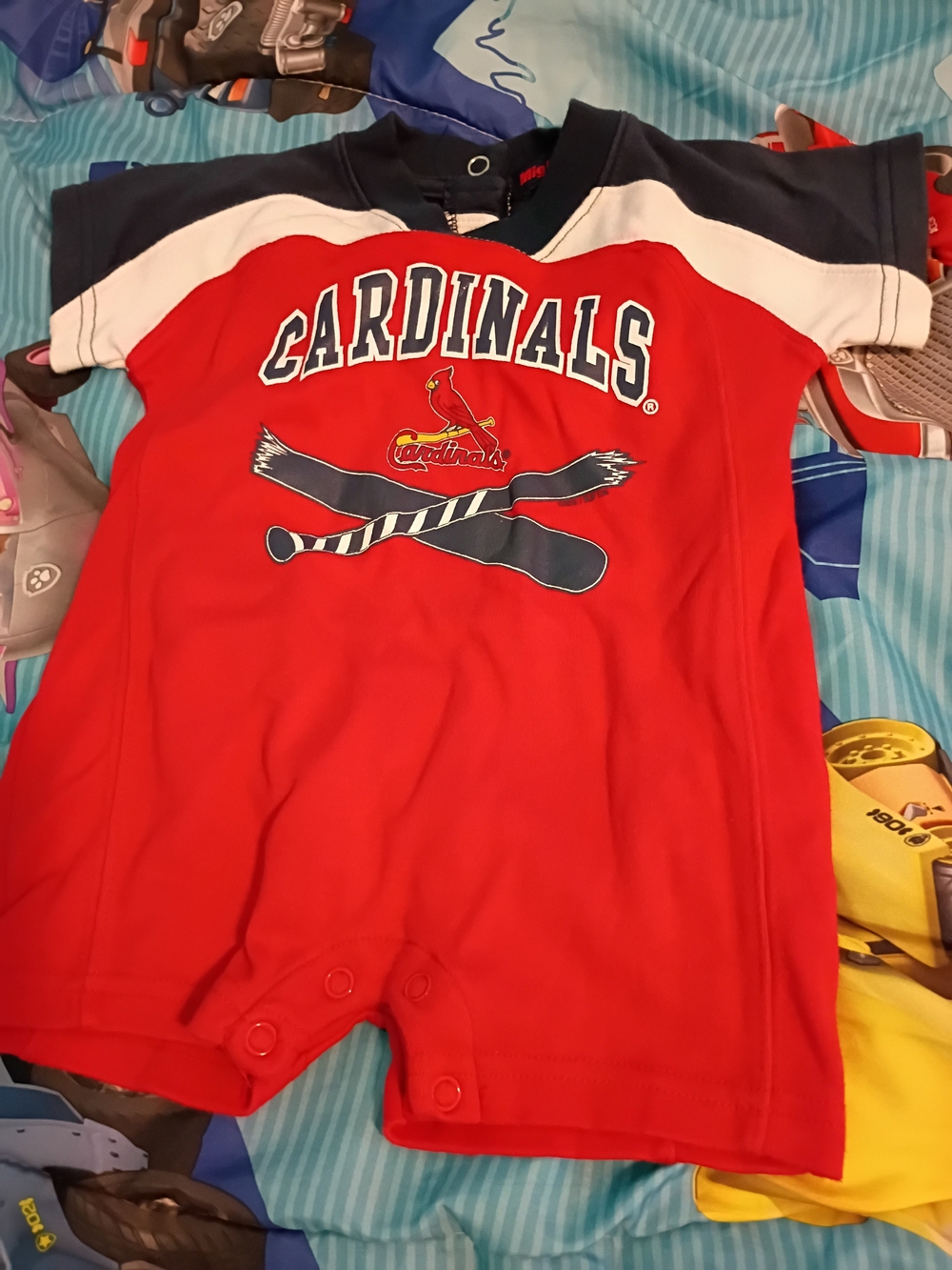 Cardinals Red & Navy Baby Romper - Kids Shirts & Tops